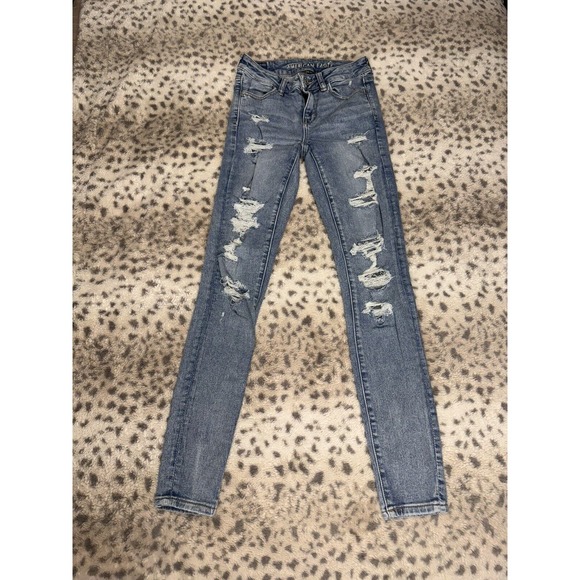 American Eagle Womens Next Level Stretch Distressed Denim Jeggings Size 0 - Picture 1 of 5